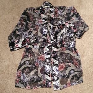 Vtg Victoria's Secret Gold Label Blk Floral Robe